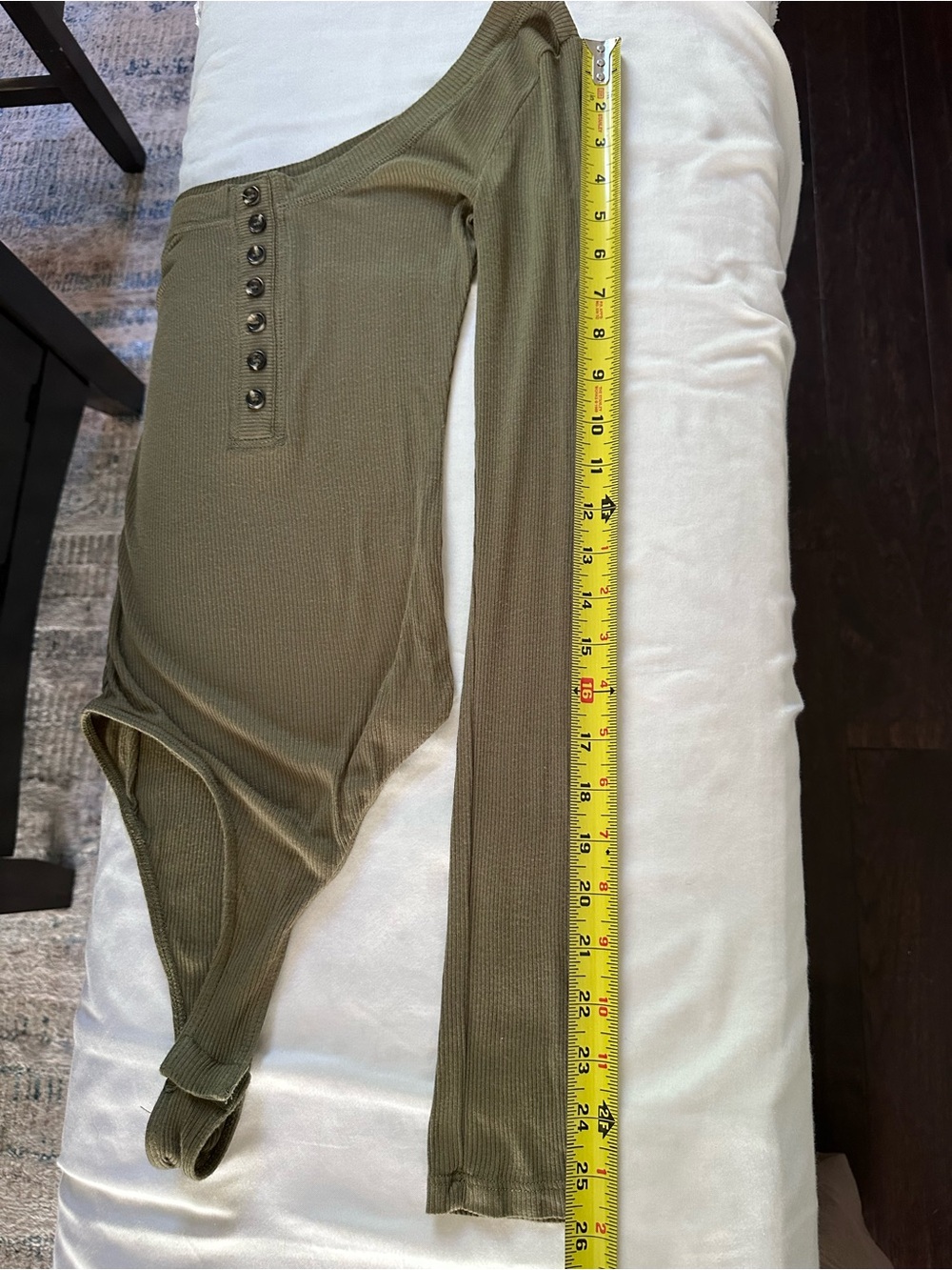 Lulus Simply the Best Olive Ribbed Henley Bodysuit XS Square Neck Stretch - Picture 11 of 11